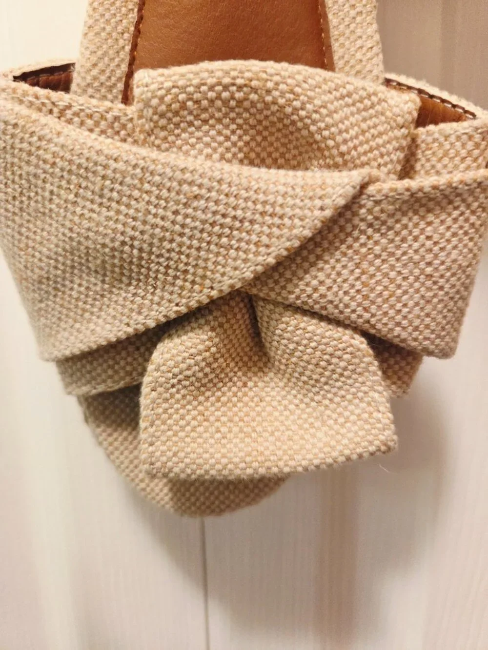 Women's Beige Fabric Bow Platform Espadrille Open Toe Slide - Sz 7.5M
